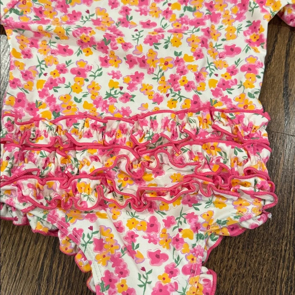 Jessica Simpson Girls Pink and Orange Floral Swimsuit 12 Months